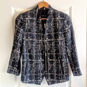 Trouve Black White Metallic Tweed Zip Blazer Jacket NWT